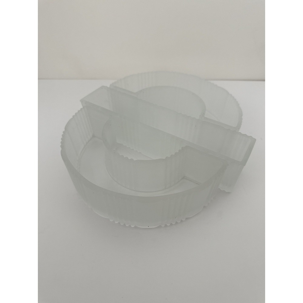 Art Deco Satin Glass Table Centerpiece Serving Set 3Pc Ribbed, Versatile